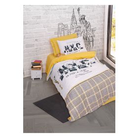 Cotton Box Genç Odası Tek Kişilik Lastikli Çarşaflı Worldwide Hardal Nevresim Takımı
