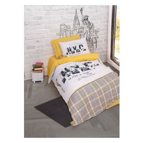 Cotton Box Genç Odası Tek Kişilik Lastikli Çarşaflı Worldwide Hardal Nevresim Takımı