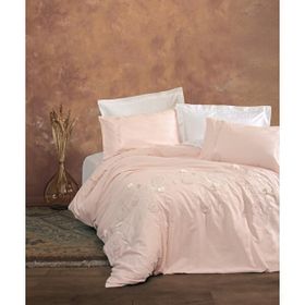 Cotton Box Lesley 3D Nakışlı Çift Kişilik Saten Pudra 200 x 220 cm Nevresim Takımı