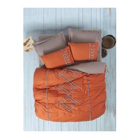 Cotton Box Lia Kiremit Bej Puff Nakışlı Ranforce Çift Kişilik Nevresim Takımı