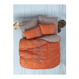Cotton Box Lia Kiremit Bej Puff Nakışlı Ranforce Çift Kişilik Nevresim Takımı