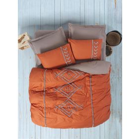 Cotton Box Lia Kiremit Bej Puff Nakışlı Ranforce Çift Kişilik Nevresim Takımı
