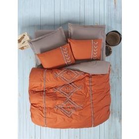 Cotton Box Lia Kiremit Bej Puff Nakışlı Ranforce Çift Kişilik Nevresim Takımı
