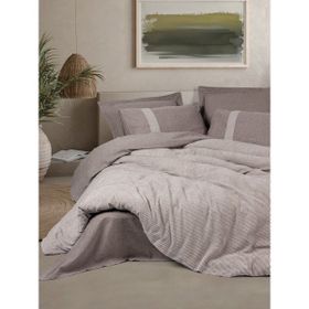 Cotton Box Linje Kahve Ribbed Çift Kişilik 200x220 cm Nevresim Takımı