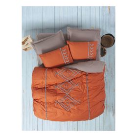 Cotton Box Liya Kiremit-Bej Puff Nakışlı Çift Kişilik Nevresim Takımı
