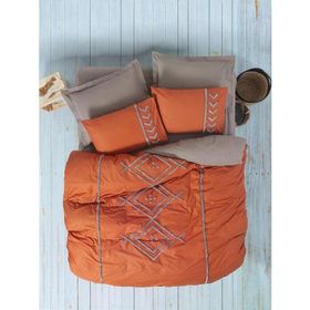 Cotton Box Liya Kiremit-Bej Puff Nakışlı Çift Kişilik Nevresim Takımı