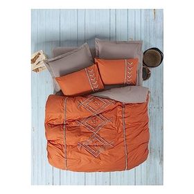 Cotton Box Liya Kiremit-Bej Puff Nakışlı Çift Kişilik Nevresim Takımı