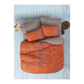 Cotton Box Liya Kiremit-Bej Puff Nakışlı Çift Kişilik Nevresim Takımı