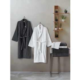 Cotton Box Masculine Carlos Carlos Beyaz Antrasit Aile Bornoz Seti