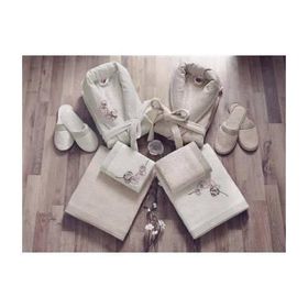 Cotton Box Nakıslı Krem Aile Bornoz Seti