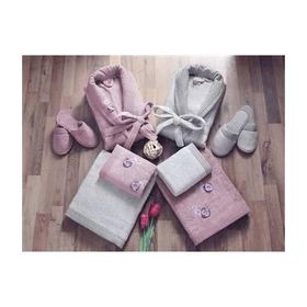 Cotton Box Nakıslı Krem Aile Bornoz Seti