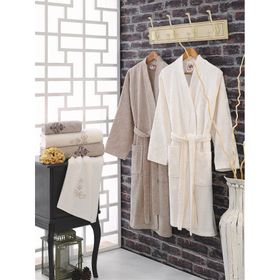 Cotton Box Nakıslı Krem Aile Bornoz Seti
