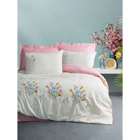 Cotton Box Nakışlı Ranforce Çift Kişilik Delbin Pembe Nevresim Takımı