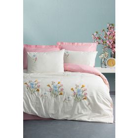 Cotton Box Nakışlı Ranforce Çift Kişilik Delbin Pembe Nevresim Takımı