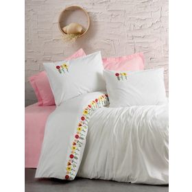 Cotton Box Nakışlı Ranforce Mina Pembe Çift Kişilik Nevresim Takımı