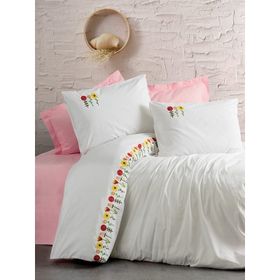 Cotton Box Nakışlı Ranforce Mina Pembe Çift Kişilik Nevresim Takımı