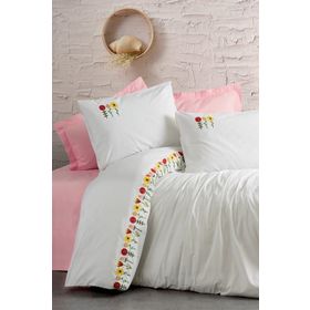 Cotton Box Nakışlı Ranforce Mina Pembe Çift Kişilik Nevresim Takımı