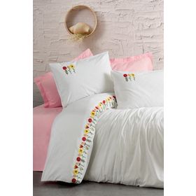 Cotton Box Nakışlı Ranforce Mina Pembe Çift Kişilik Nevresim Takımı