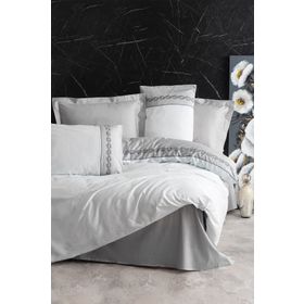Cotton Box Nakışlı Saten Çift Kişilik Fedor Gri Nevresim Takımı