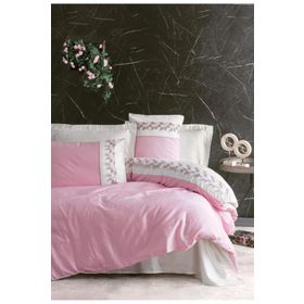 Cotton Box Nakışlı Saten Çift Kişilik Niobe Pembe Nevresim Takımı