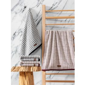 Cotton Box Nature Bordo Siyah Jakarlı 50x90 cm 4'lü Havlu Seti