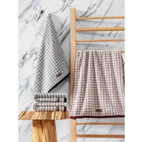 Cotton Box Nature Bordo Siyah Jakarlı 50x90 cm 4'lü Havlu Seti