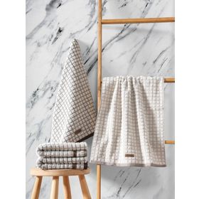 Cotton Box Nature Kahve Bej Jakarlı 50x90 cm 4'lü Havlu Seti