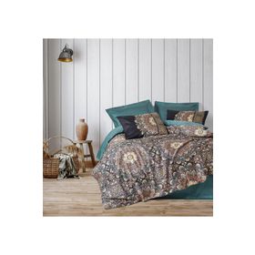 Cotton Box Ornate Petrol Çift Kişilik Saten Nevresim Takımı