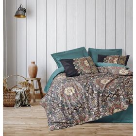 Cotton Box Ornate Petrol Çift Kişilik Saten Nevresim Takımı
