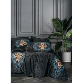 Cotton Box Palace Saray Modeli Pamuk Saten Çift Kişilik Dorhan Siyah 4 Yastıklı Nevresim Takımı