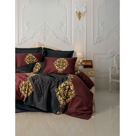 Cotton Box Palace Saray Modeli Pamuk Saten Çift Kişilik Ebren Antrasit 4 Yastıklı Nevresim Takımı