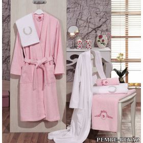 Cotton Box Pembe Beyaz Aile Bornoz Seti