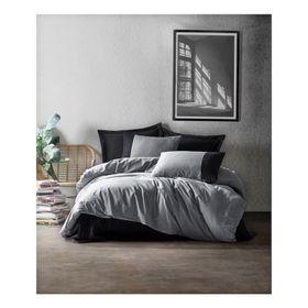 Cotton Box Plain Çift Kişilik Gri Siyah Nevresim Takımı