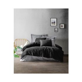 Cotton Box Plain Çift Kişilik Gri Siyah Nevresim Takımı