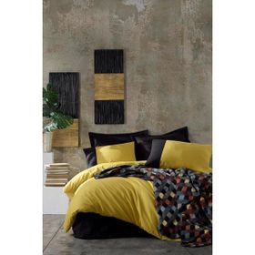 Cotton Box Plain Hardal-Siyah Pamuk Battaniyeli Çift Kişilik Nevresim Takımı