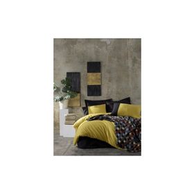 Cotton Box Plain Hardal-Siyah Pamuk Battaniyeli Çift Kişilik Nevresim Takımı