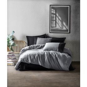 Cotton Box Plain Line Gri-Siyah Çift Kişilik Nevresim Takımı