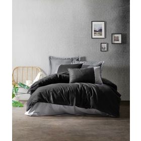Cotton Box Plain Line Gri-Siyah Çift Kişilik Nevresim Takımı