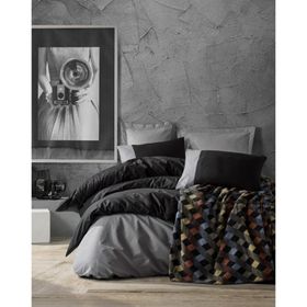 Cotton Box Plain Line Gri-Siyah Çift Kişilik Nevresim Takımı