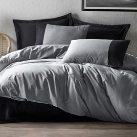Cotton Box Plain Line Gri-Siyah Çift Kişilik Nevresim Takımı