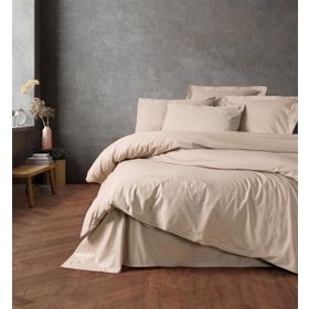 Cotton Box Plain Line Nakışlı Ranforce Bej Çift Kişilik Nevresim Takımı