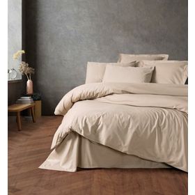 Cotton Box Plain Line Nakışlı Ranforce Bej Çift Kişilik Nevresim Takımı