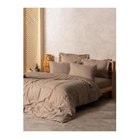 Cotton Box Plain Plaid Vizon Çift Kişilik Nevresim Takımı