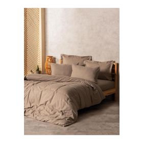 Cotton Box Plain Plaid Vizon Çift Kişilik Nevresim Takımı