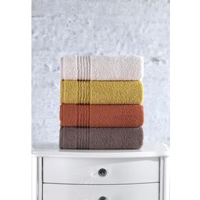 Cotton Box Plump Mercan Sarı Kahve Bej 50x90 cm 4'lü Havlu Seti