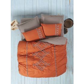 Cotton Box Puf Nakışlı Ranforce Lia Kiremit Bej Çift Kişilik Nevresim Takımı