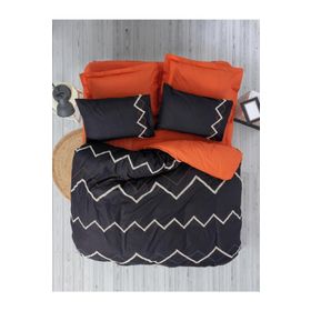 Cotton Box Puf Nakışlı Ranforce Mirely Siyah Kiremit Çift Kişilik Nevresim Takımı