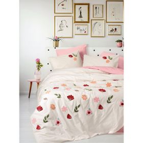 Cotton Box Puff Nakışlı Çift Kişilik Blossom Somon 200x220 cm Nevresim Takımı