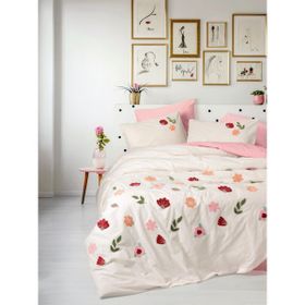 Cotton Box Puff Nakışlı Çift Kişilik Blossom Somon 200x220 cm Nevresim Takımı