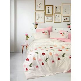 Cotton Box Puff Nakışlı Çift Kişilik Blossom Somon 200x220 cm Nevresim Takımı